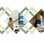 Graphic of three men, Mark, Cliff and Ollie in diamond shapes from Agilebase logo