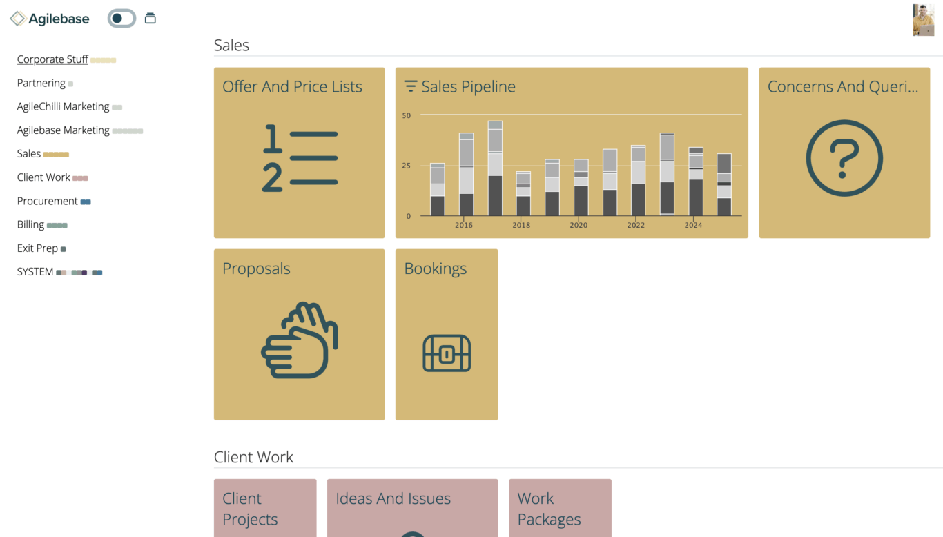 Screenshot of Agilebase - tiles homepage