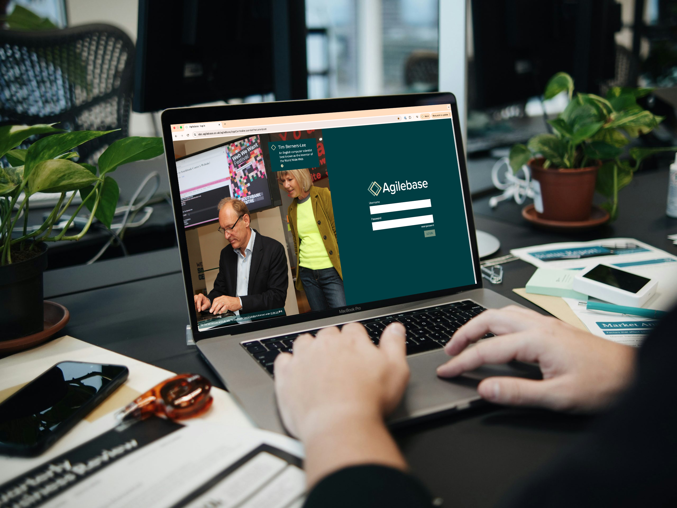 Laptop with login page to Agilebase