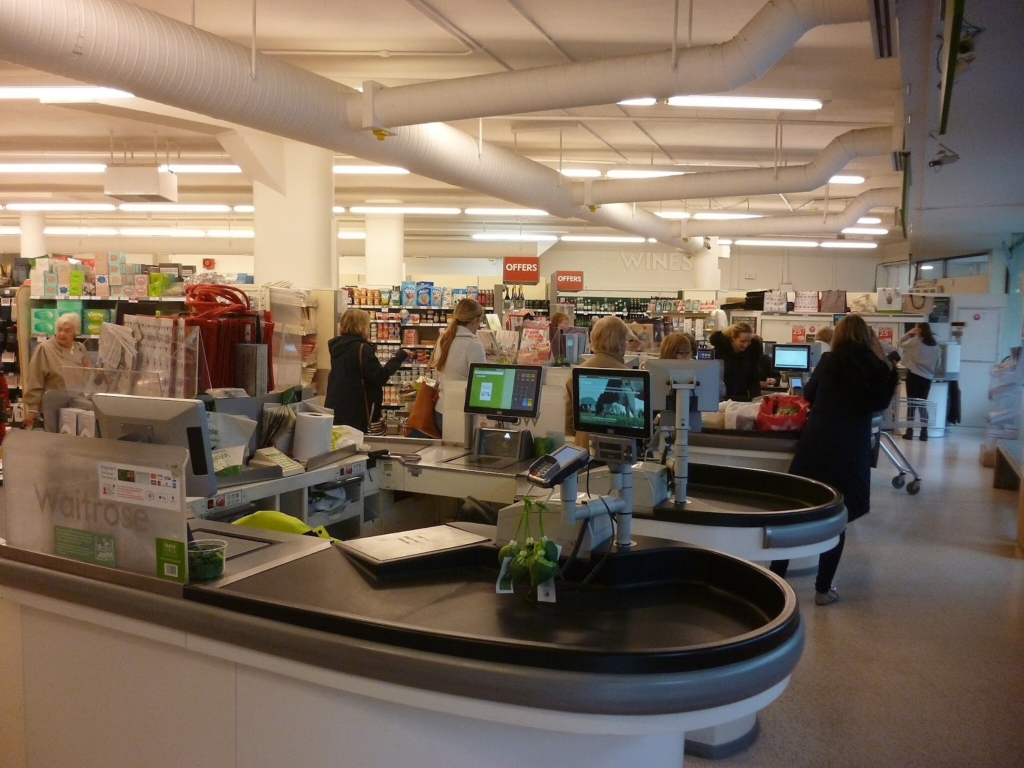 A row of supermarket tills