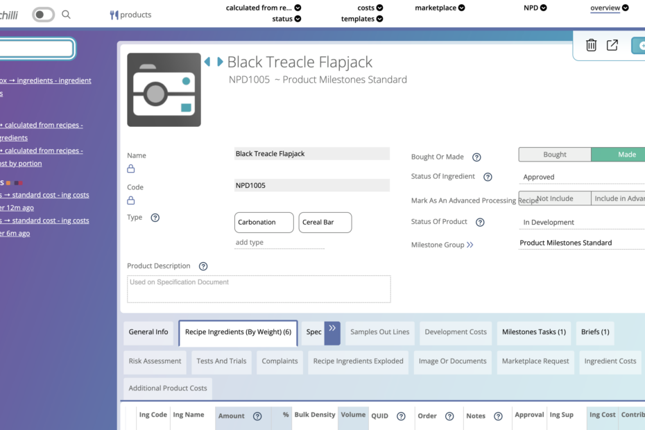 A screenshot showing an example of searching for 'cost ing' - ingredient cost views are appearing as results in the lefthand sidebar